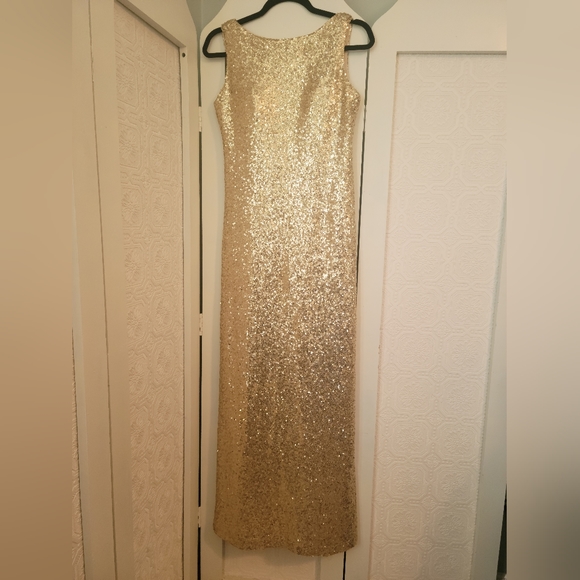 Christina Wu Size 8 Gold Sequined Dress - Style #22704 - Picture 7 of 11